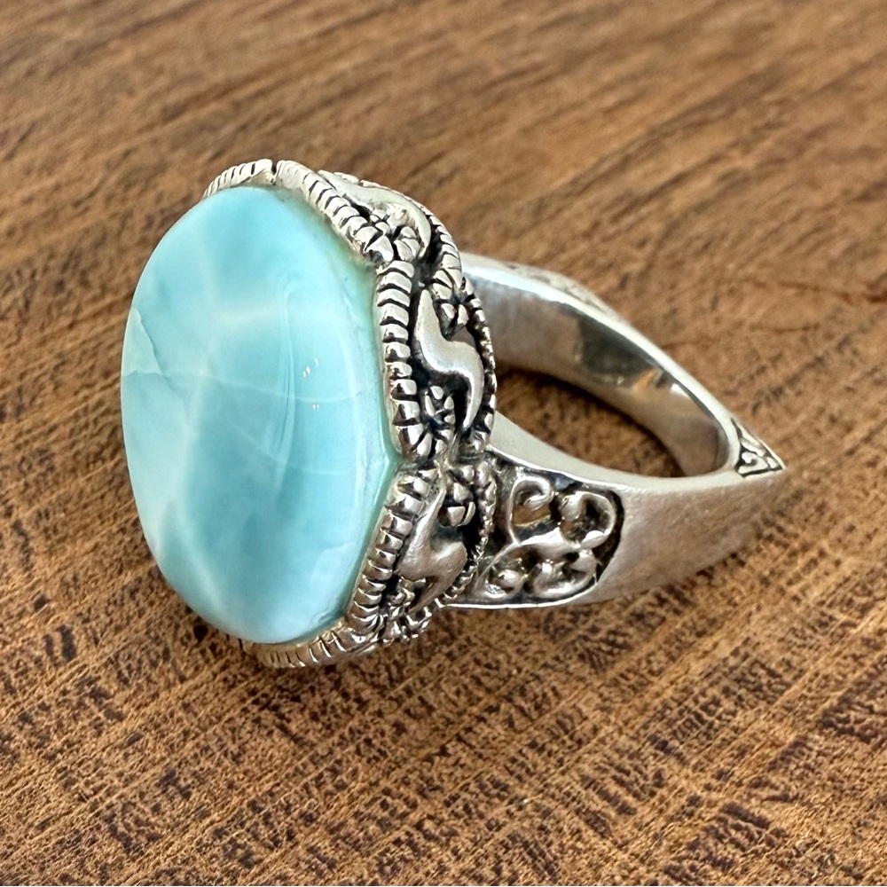 Thailand Larimar Gemstone and Sterling Silver Ring Size 8.5